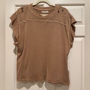 We The Free Brown Distressed Short Sleeve Tee